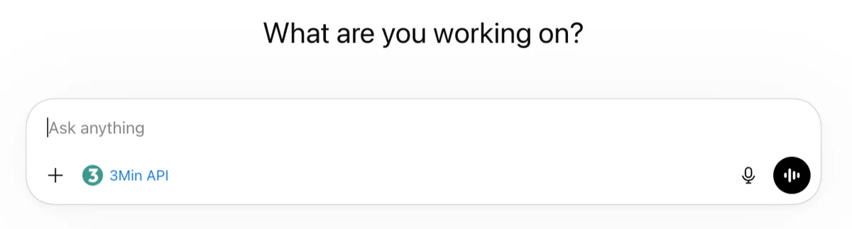 ChatGPT chat input ready to talk to 3minapi after the connection