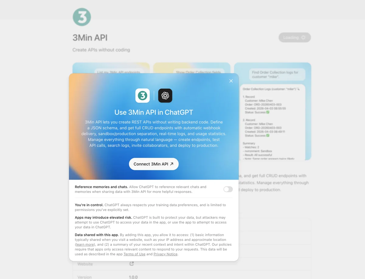 Talking with 3Min API in plain language inside ChatGPT