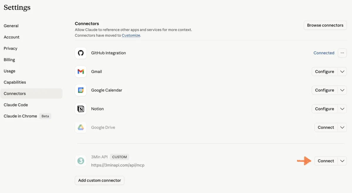 Connector added with the Connect button visible