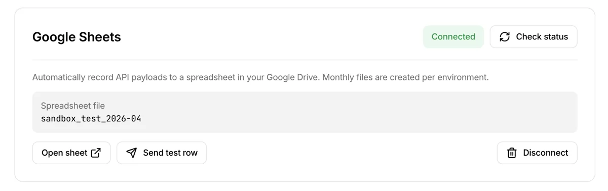 集成后的 Google Sheets 卡片