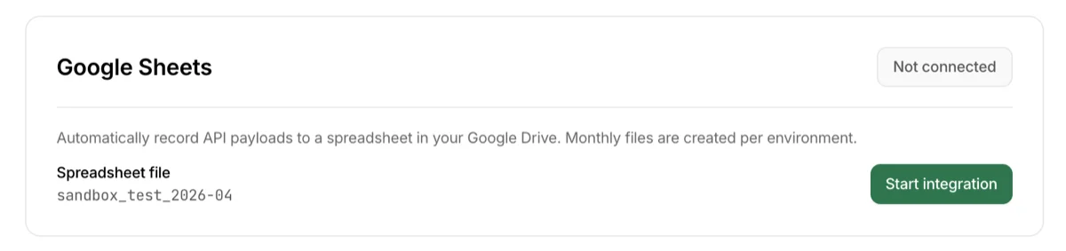 集成前的 Google Sheets 卡片
